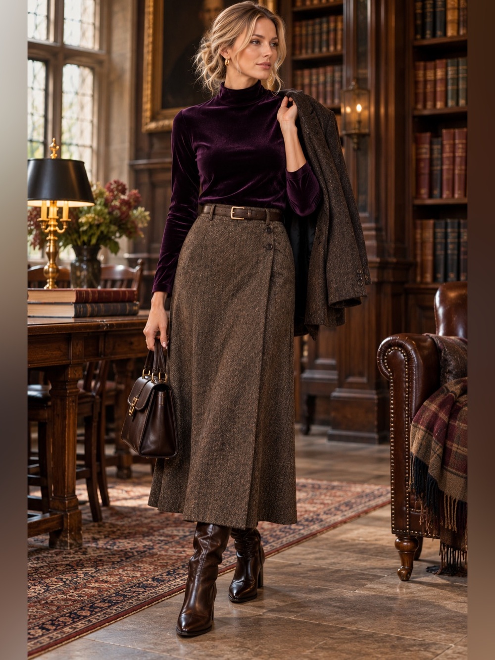 Tiramisu Brand  Velvet Plum Turtleneck Sweater